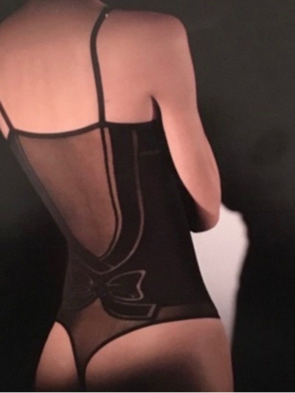 NWOT Giorgio Armani Black Sheer Bow Lace-Back Bodysuit